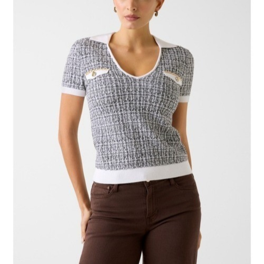 GUESS Women's Short-Sleeve V-Neck Collar Annabelle Sweater Size M